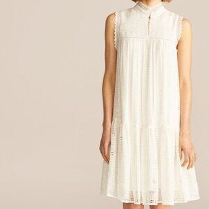 Rebecca Taylor 100% Silk Geo Embroidered Eyelet Knee-Length White Dress Size 2